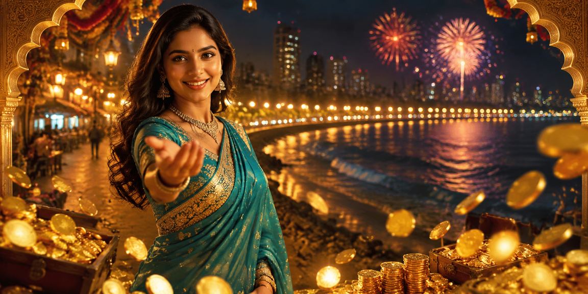 Evening view of Mumbai Marine Drive with vibrant lights